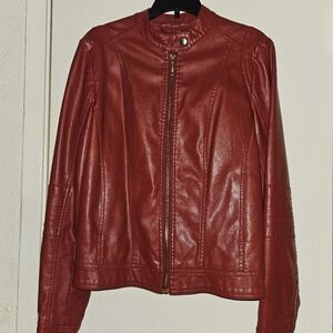 S Red GUESS Faux Leather Jacket